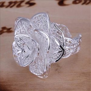 Flowers Ring Flower 925 Sterling Silver Stamped Pltd Adjustable NEW